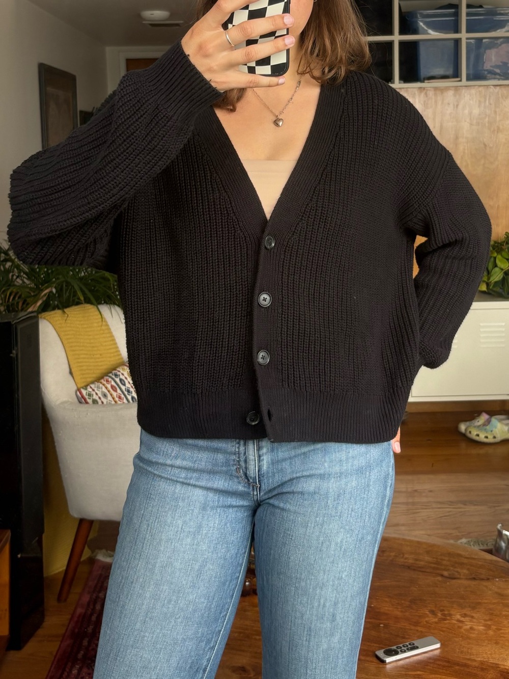 GAP Black V-Neck Button Cardigan
